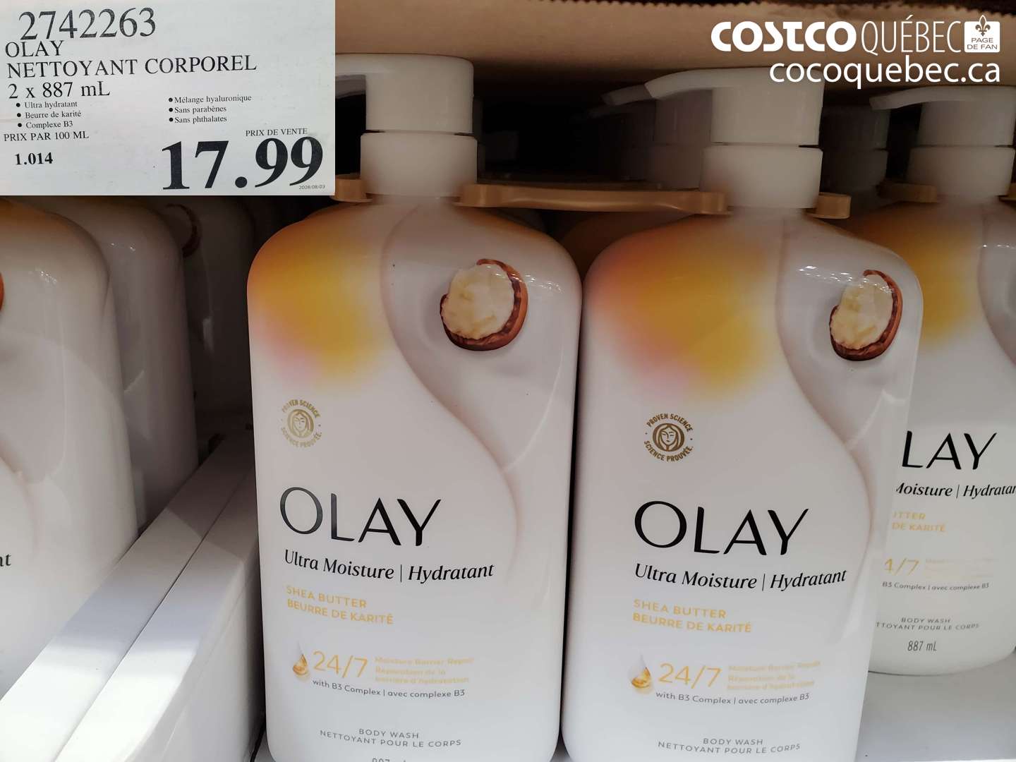 2742263 OLAY NETTOYANT CORPOREL 2 X 887 ML $17.99