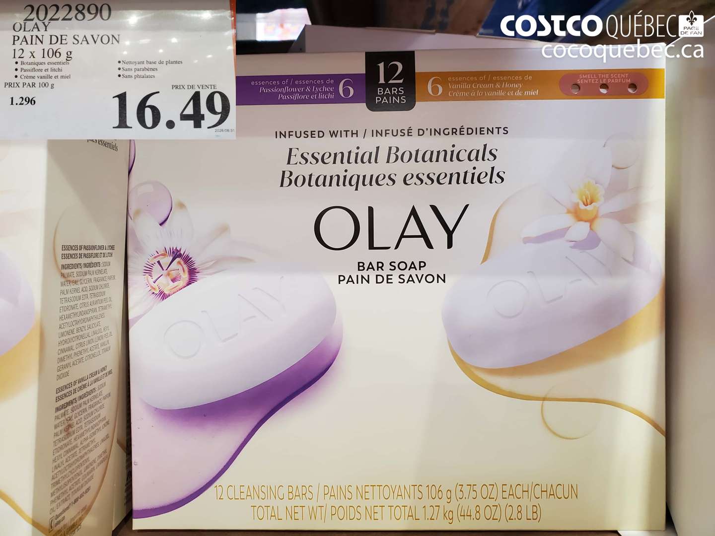 2022890 OLAY PAIN DE SAVON 12 X 106 G $16.49