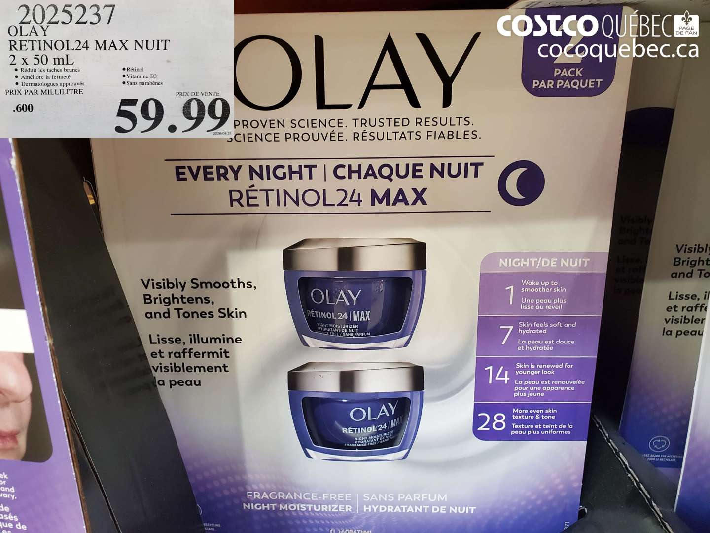 2025237 OLAY RETINOL24 MAX NUIT 2 X 50 ML $59.99