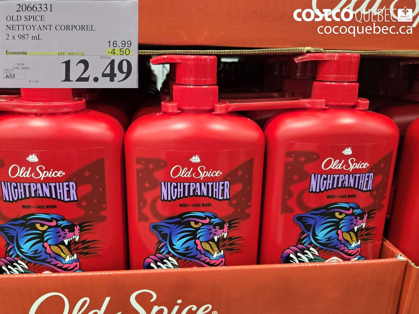 2066331 OLD SPICE NETTOYANT CORPOREL 2 X 987 ML ($4.50 INSTANT SAVINGS EXPIRES ON 2026-11-22) $12.49