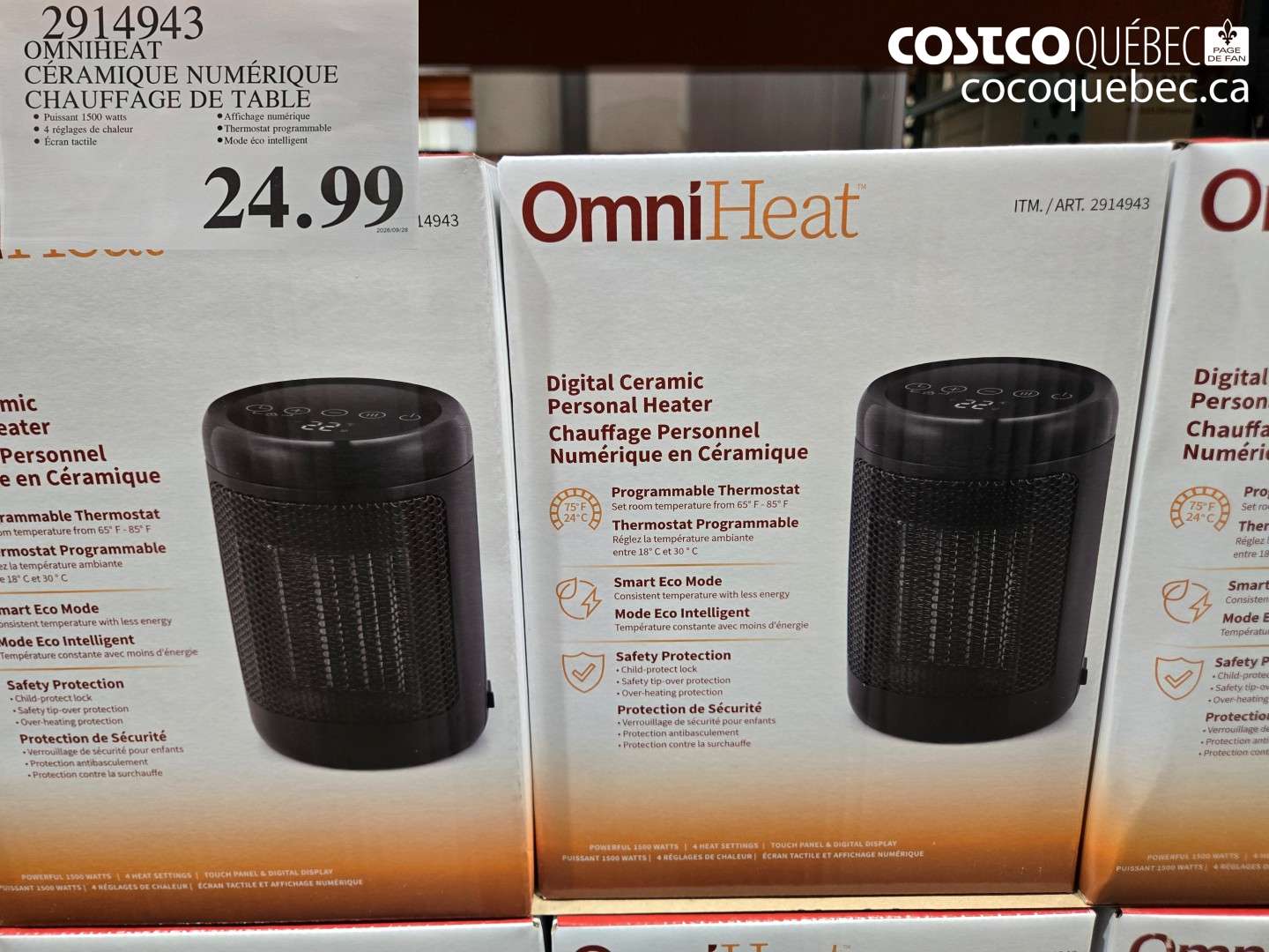 2914943 OMNIHEAT CÉRAMIQUE NUMÉRIQUE CHAUFFAGE DE TABLE $24.99