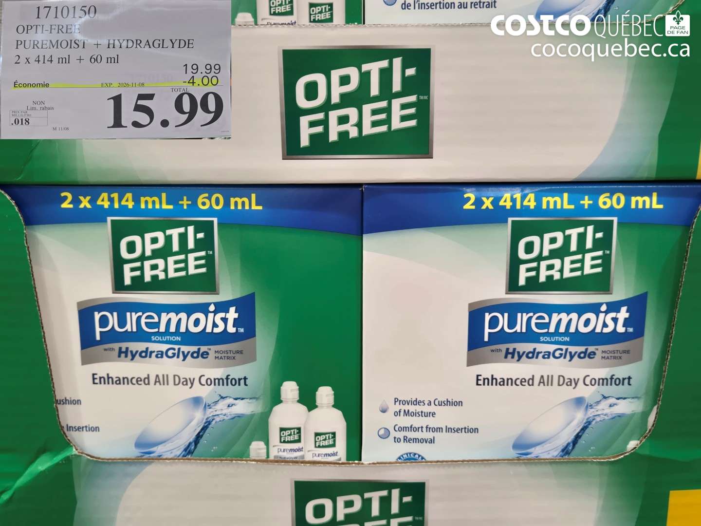 1710150 OPTI-FREE PUREMOIST + HYDRAGLYDE 2 X 414 ML + 60 ML ($4.00 INSTANT SAVINGS EXPIRES ON 2026-11-08) $15.99
