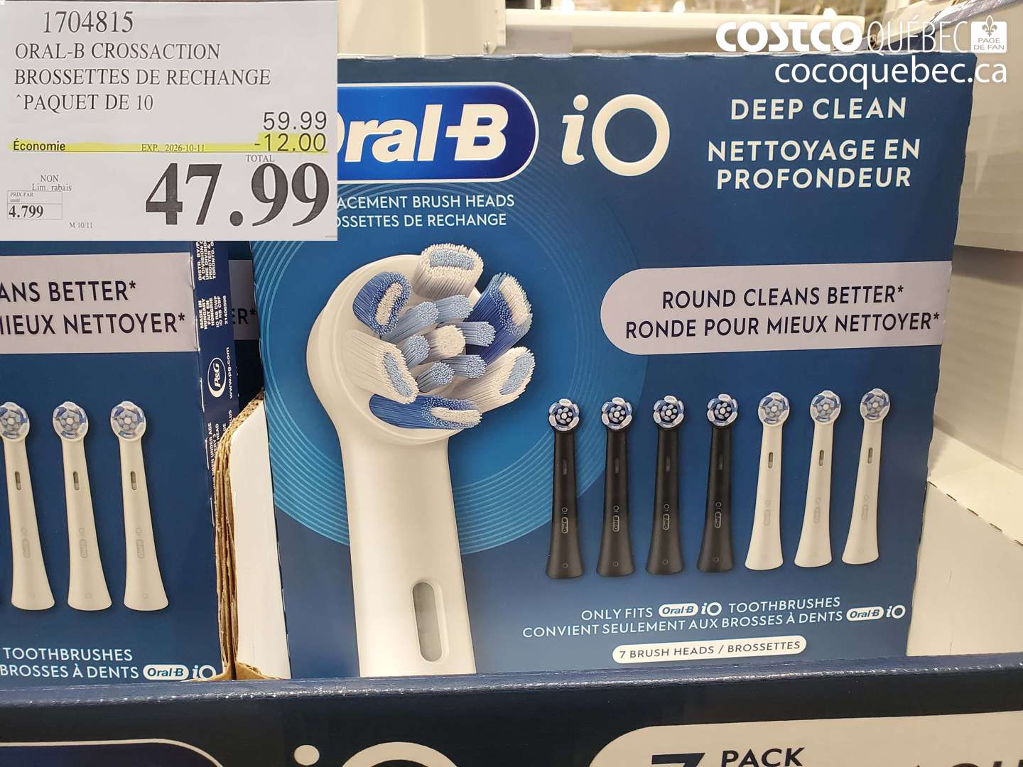 1704815 ORAL-B CROSSACTION BROSSETTES DE RECHANGE ($12.00 INSTANT SAVINGS EXPIRES ON 2026-10-11) $47.99