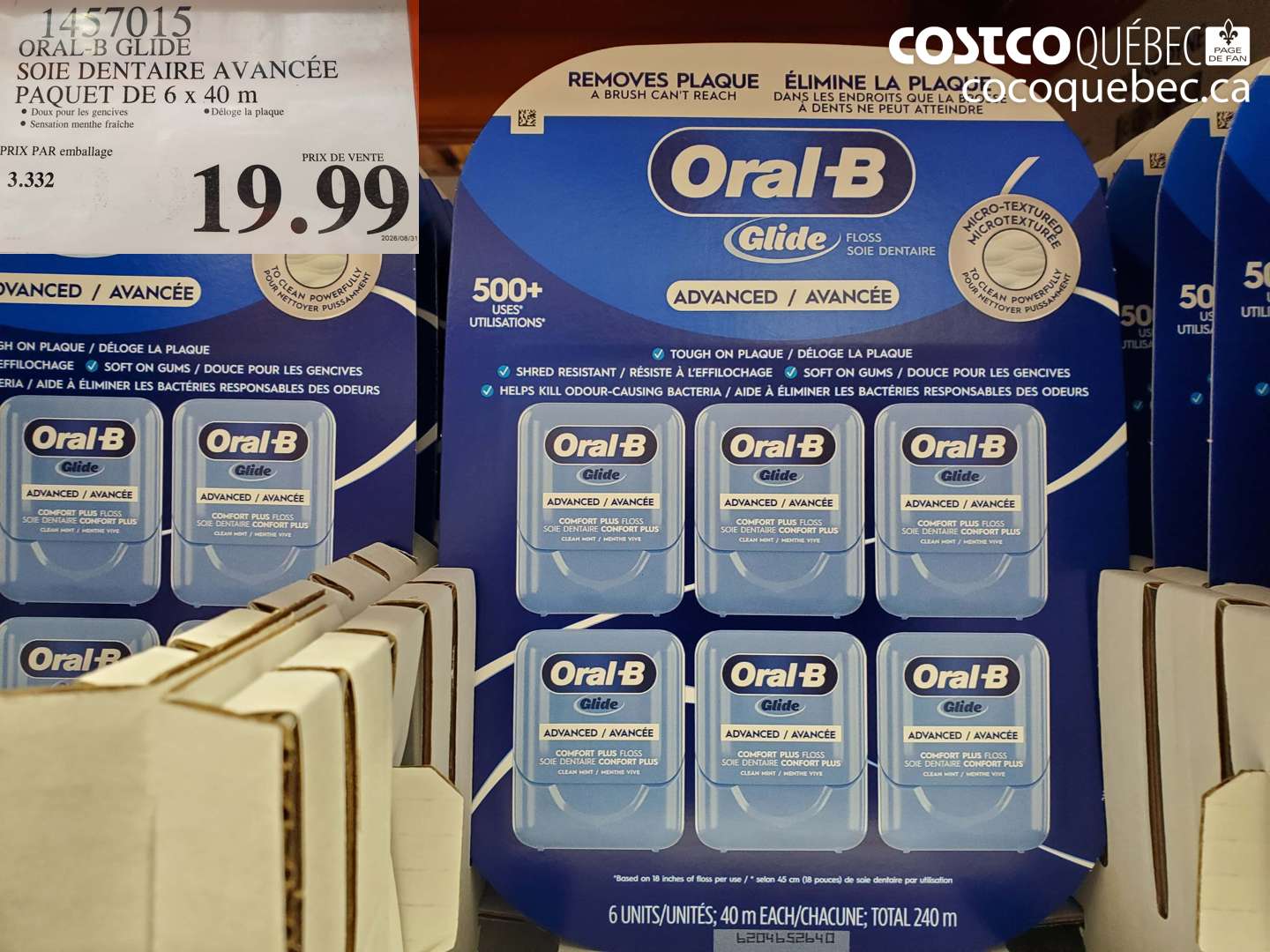1457015 ORAL-B GLIDE SOIE DENTAIRE AVANCÉE PAQUET DE 6 X 40 M $19.99