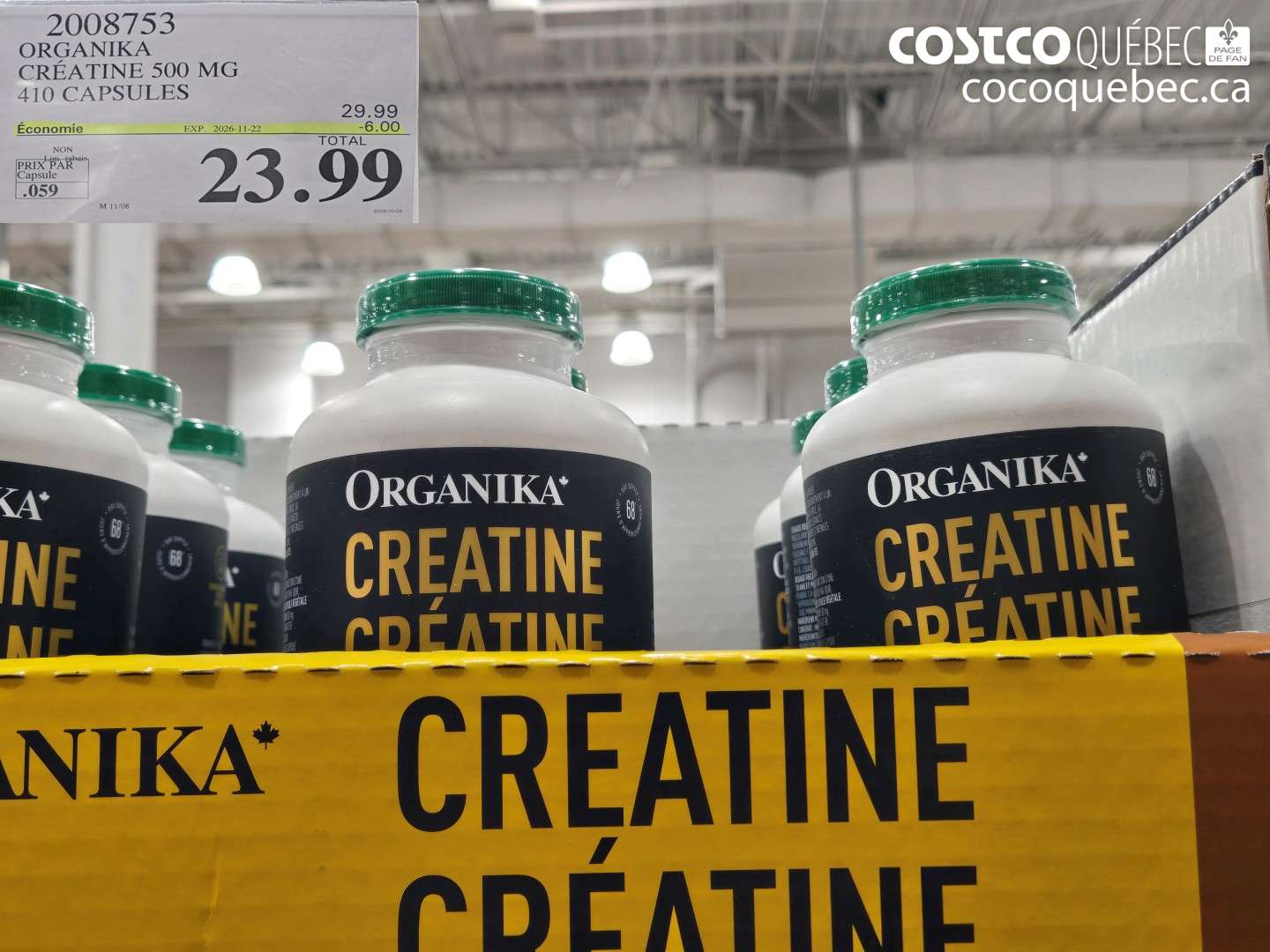 2008753 ORGANIKA CRÉATINE 500 MG 410 CAPSULES ($6.00 INSTANT SAVINGS EXPIRES ON 2026-11-22) $23.99