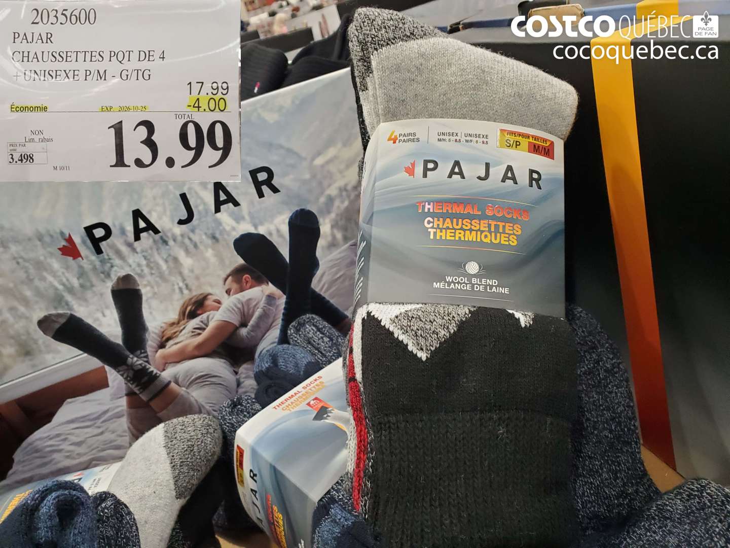 2035600 PAJAR CHAUSSETTES PQT DE 4 ($4.00 INSTANT SAVINGS EXPIRES ON 2026-10-25) $13.99