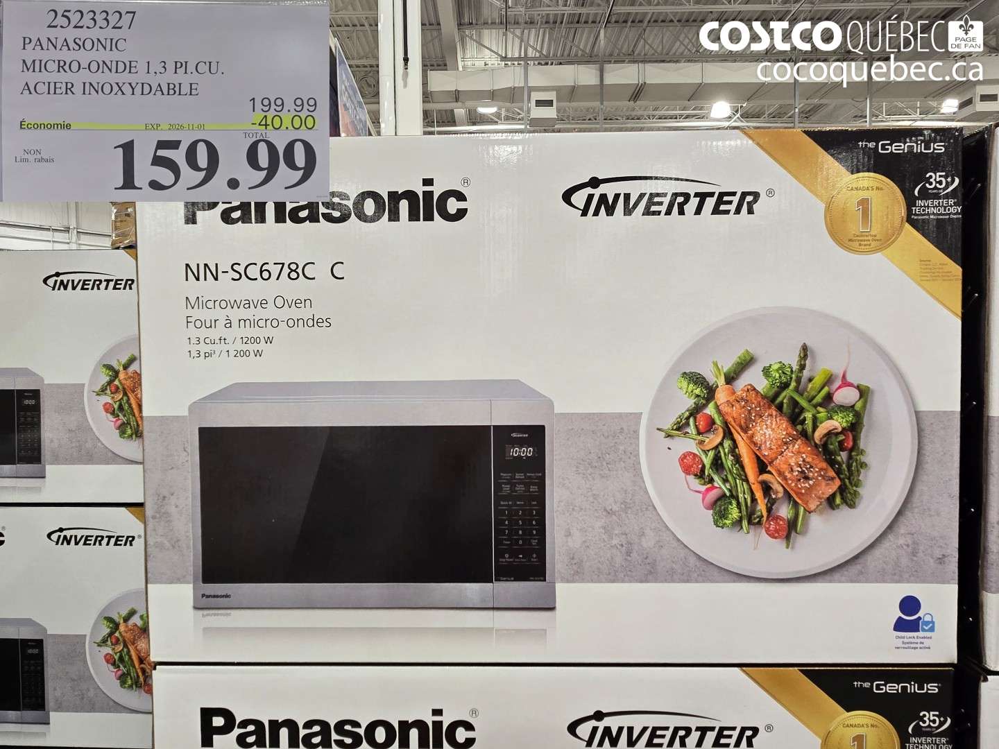 2523327 PANASONIC MICRO-ONDE 1.3 PI.CU. ACIER INOXYDABLE ($40.00 INSTANT SAVINGS EXPIRES ON 2026-11-01) $159.99