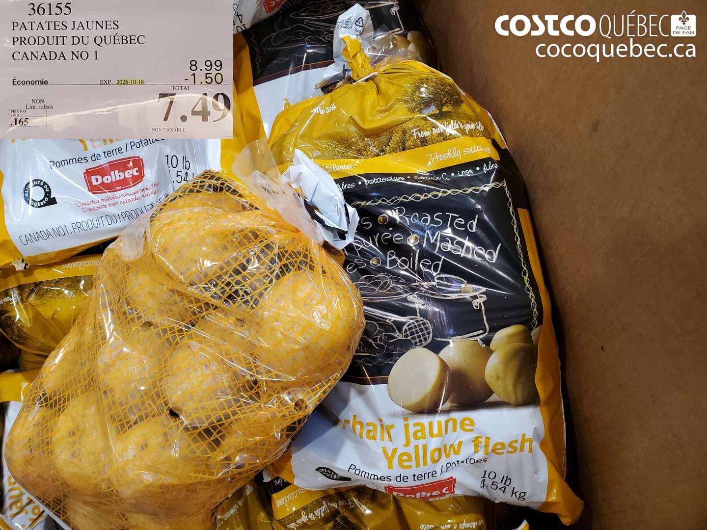 36155 PATATES JAUNES PRODUIT DU QUÉBEC CANADA NO 1 ($1.50 INSTANT SAVINGS EXPIRES ON 2026-10-18) $7.49
