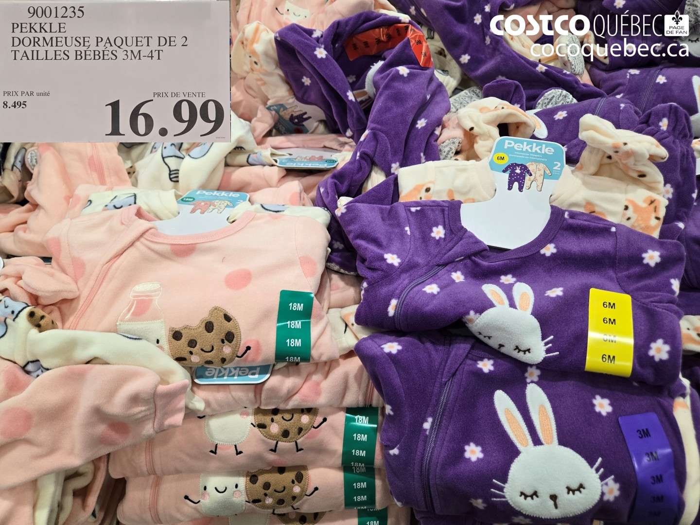9001235 PEKKLE DORMEUSE PAQUET DE 2 TAILLES BÉBÉS 3M-4T $16.99