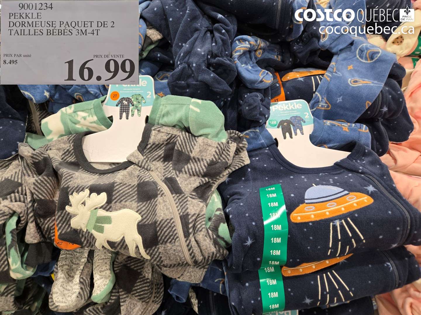 9001234 PEKKLE DORMEUSE PAQUET DE 2 TAILLES BÉBÉS 3M-4T $16.99