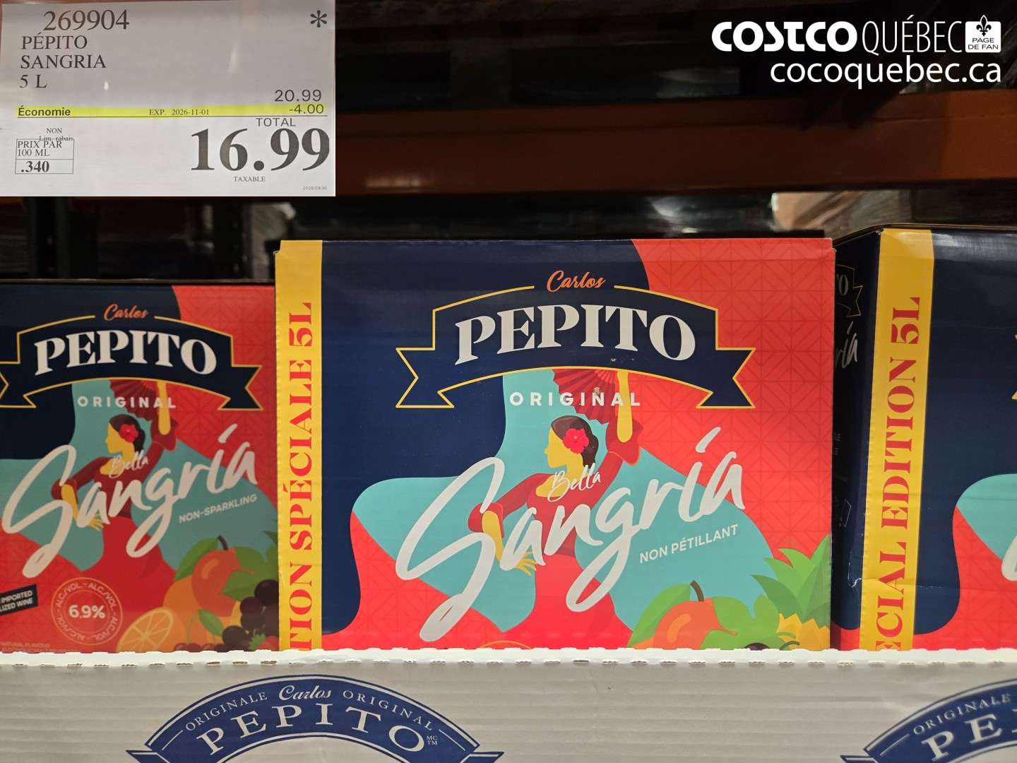 269904 PÉPITO SANGRIA 5 L ($4.00 INSTANT SAVINGS EXPIRES ON 2026-11-01) $16.99