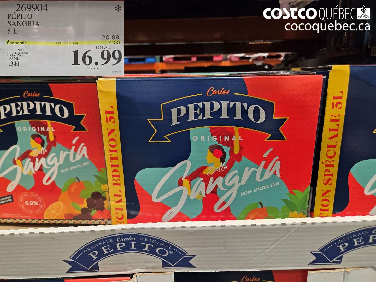 269904 PÉPITO SANGRIA 5 L ($4.00 INSTANT SAVINGS EXPIRES ON 2026-11-01) $16.99