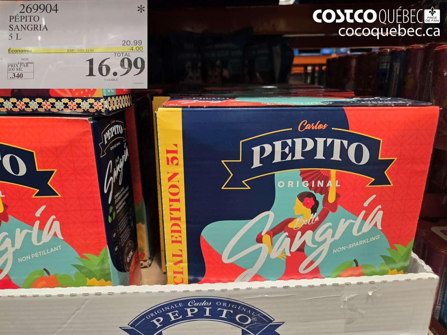 269904 PÉPITO SANGRIA 5 L ($4.00 INSTANT SAVINGS EXPIRES ON 2026-11-01) $16.99
