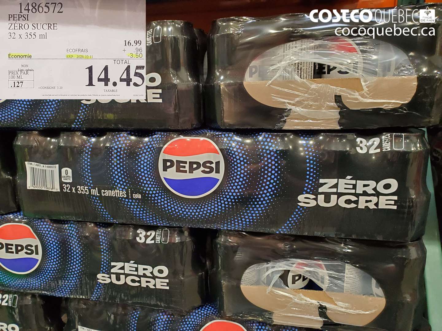 1486572 PEPSI ZÉRO SUCRE 32 X 355 ML ($3.50 INSTANT SAVINGS EXPIRES ON 2026-10-11) $14.45