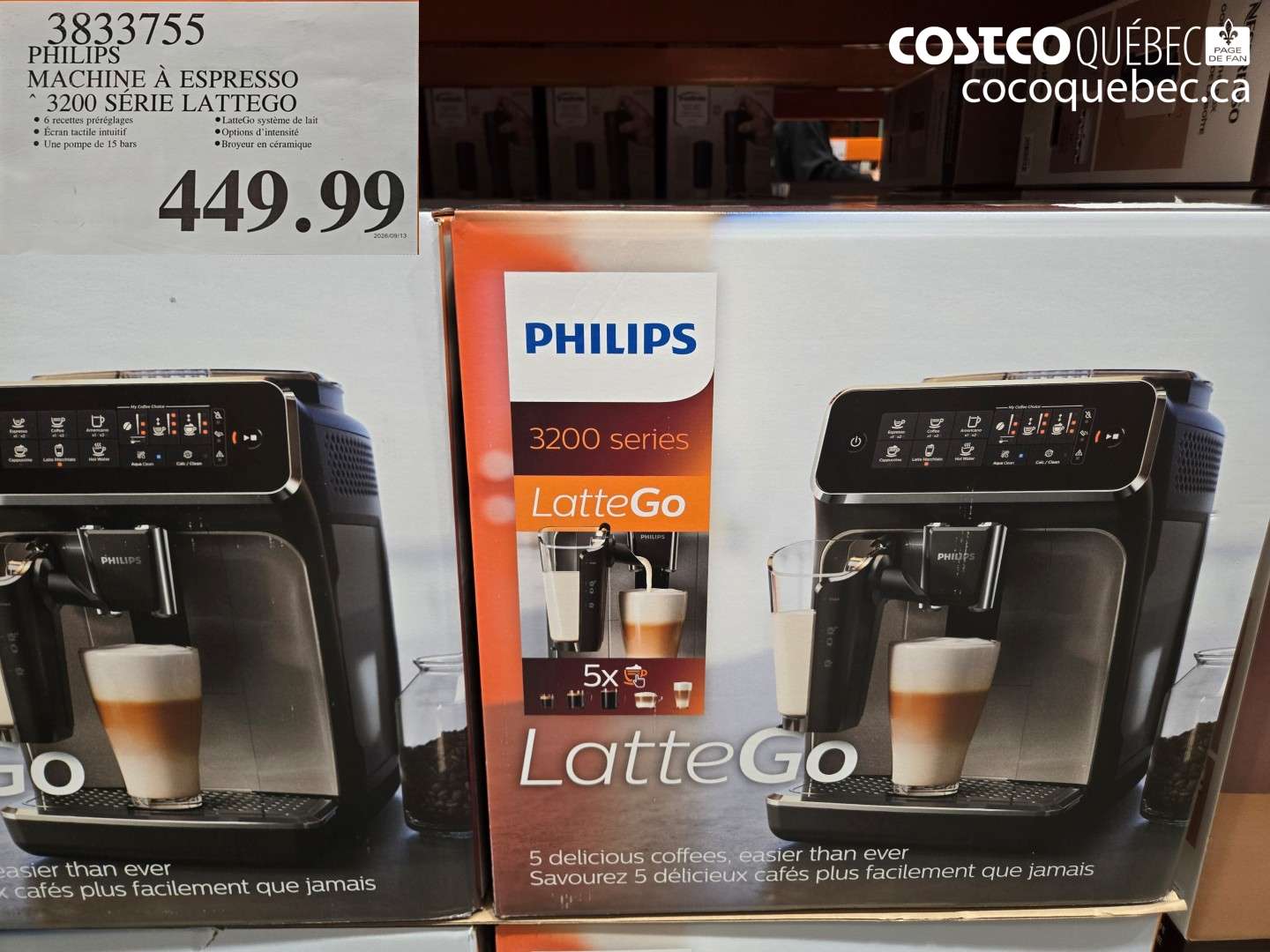 3833755 PHILIPS MACHINE À ESPRESSO 3200 SÉRIE LATTEGO $449.99