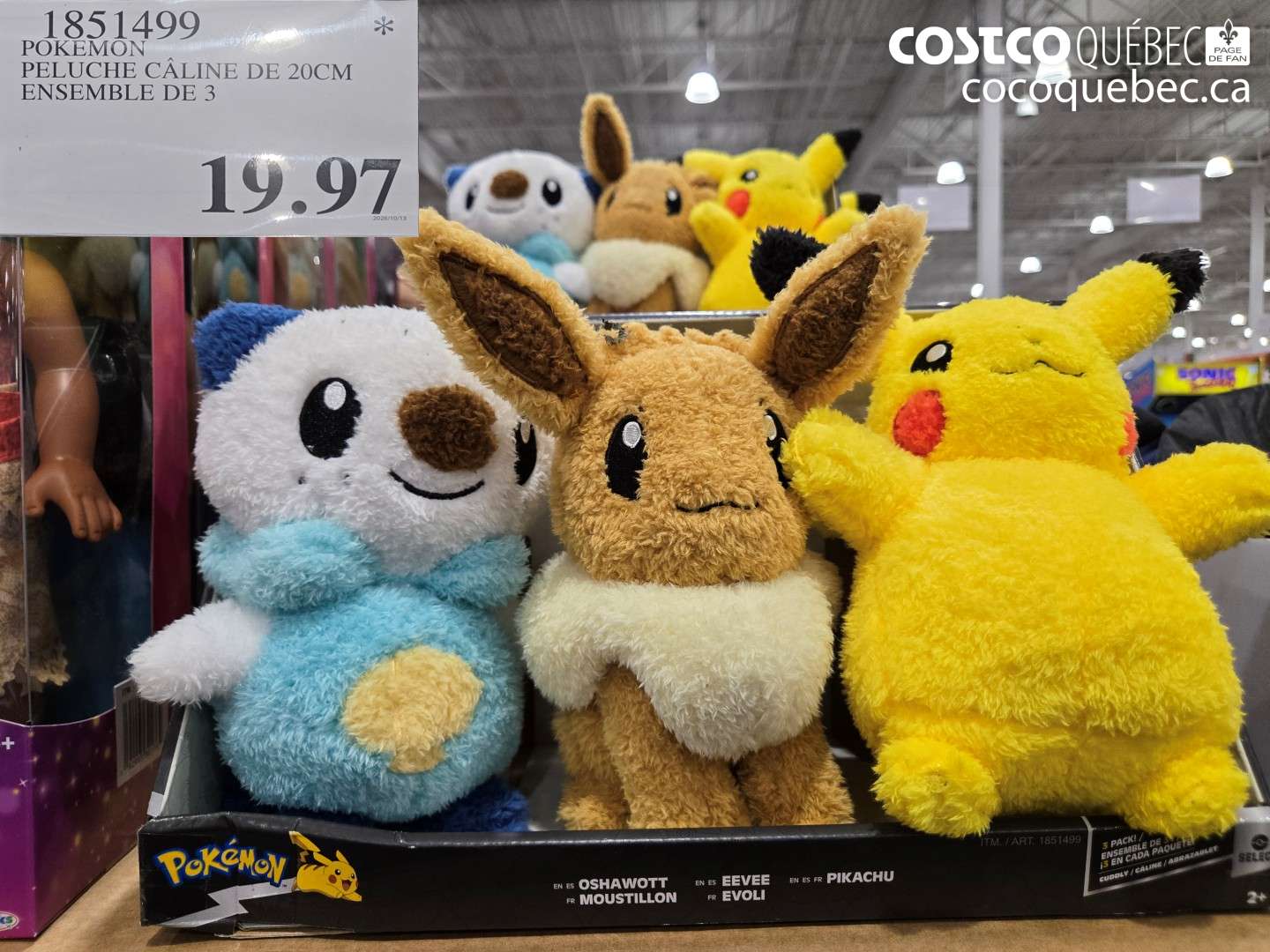 1851499 POKEMON PELUCHE CÂLINE DE 20CM ENSEMBLE DE 3 $19.97