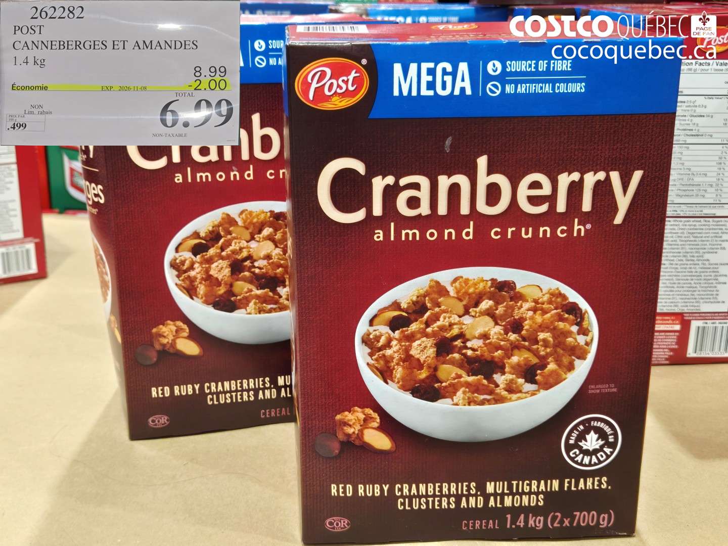 262282 POST CANNEBERGES ET AMANDES ($2.00 INSTANT SAVINGS EXPIRES ON 2026-11-08) $6.99
