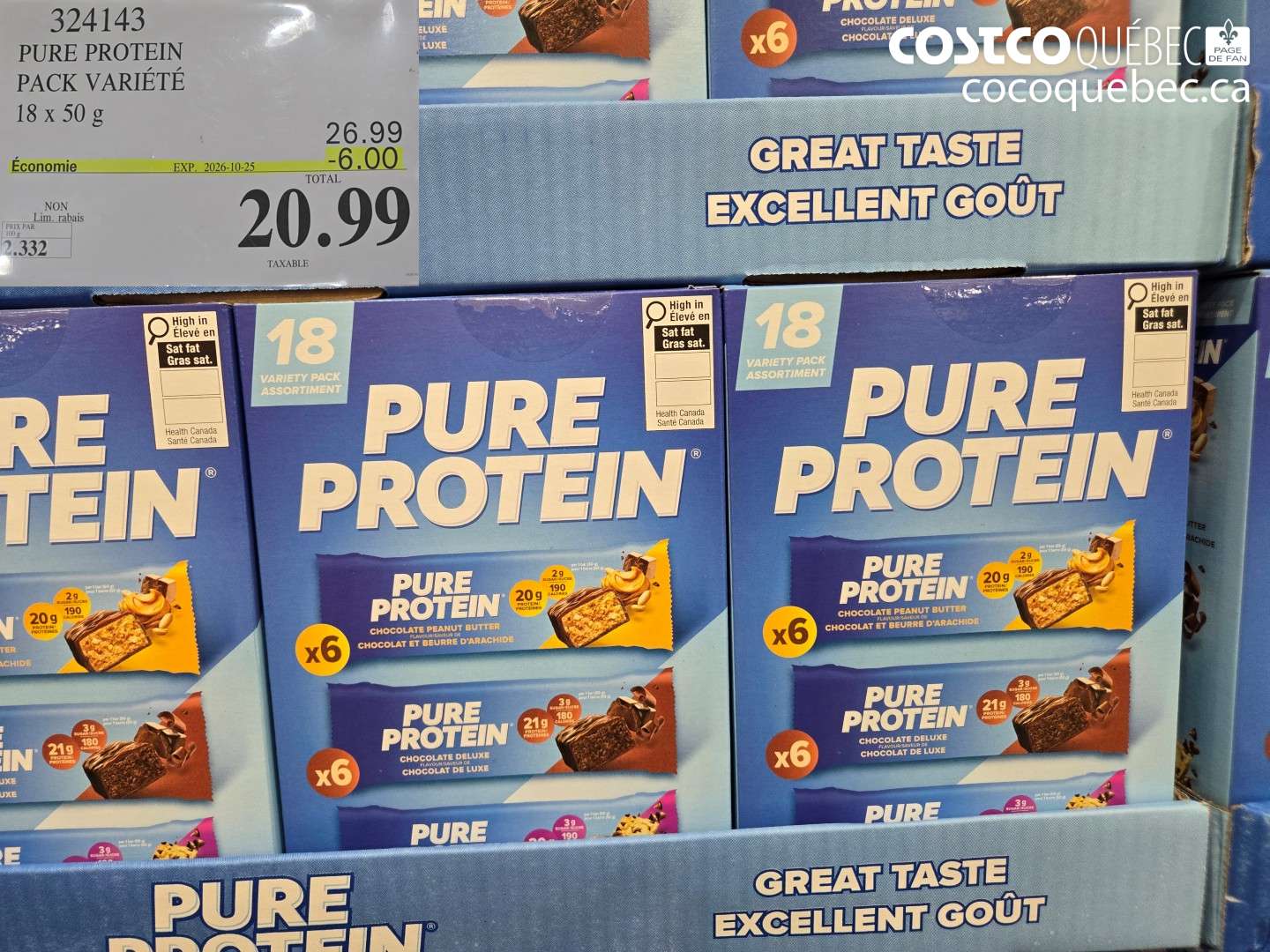 324143 PURE PROTEIN PACK VARIÉTÉ ($6.00 INSTANT SAVINGS EXPIRES ON 2026-10-25) $20.99