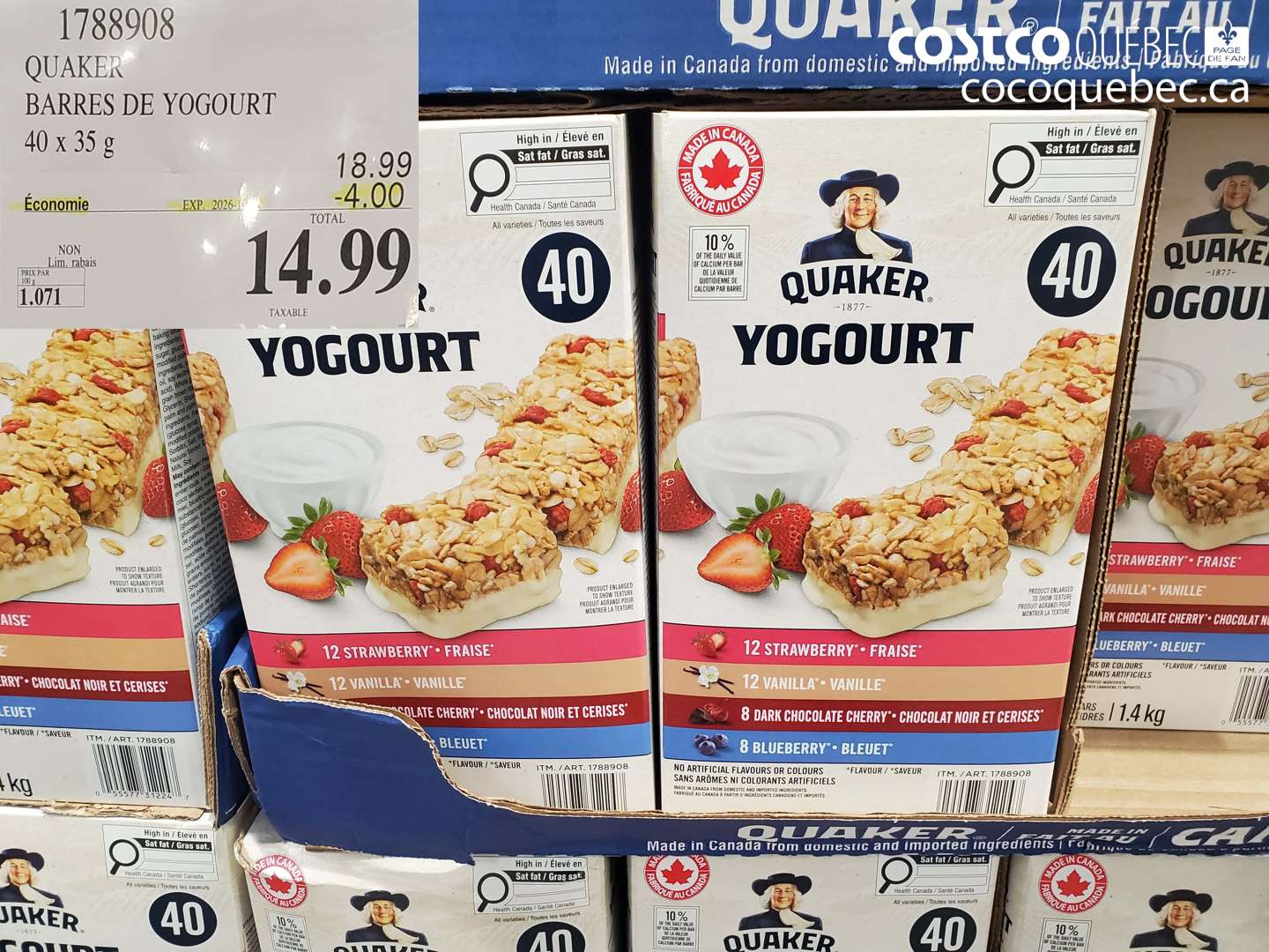 1788908 QUAKER BARRES DE YOGOURT ($4.00 INSTANT SAVINGS EXPIRES ON 2026-10-11) $14.99