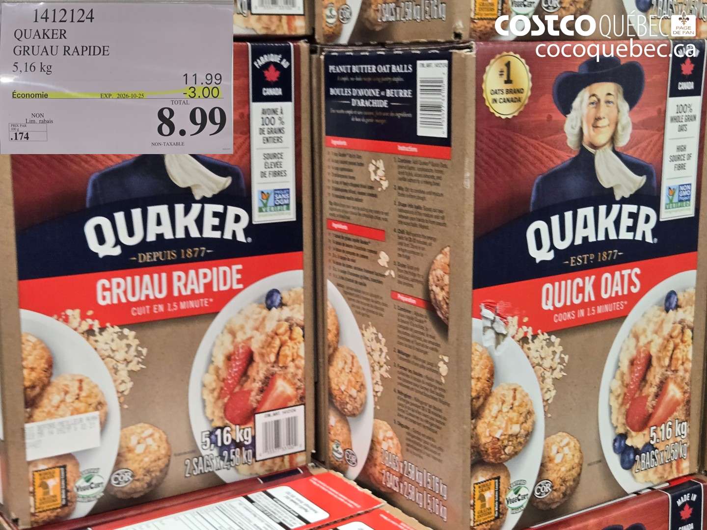 1412124 QUAKER GRUAU RAPIDE ($3.00 INSTANT SAVINGS EXPIRES ON 2026-10-25) $8.99