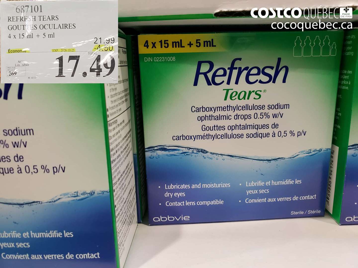 687101 REFRESH TEARS GOUTTES OCULAIRES ($4.50 INSTANT SAVINGS EXPIRES ON 2026-10-25) $17.49