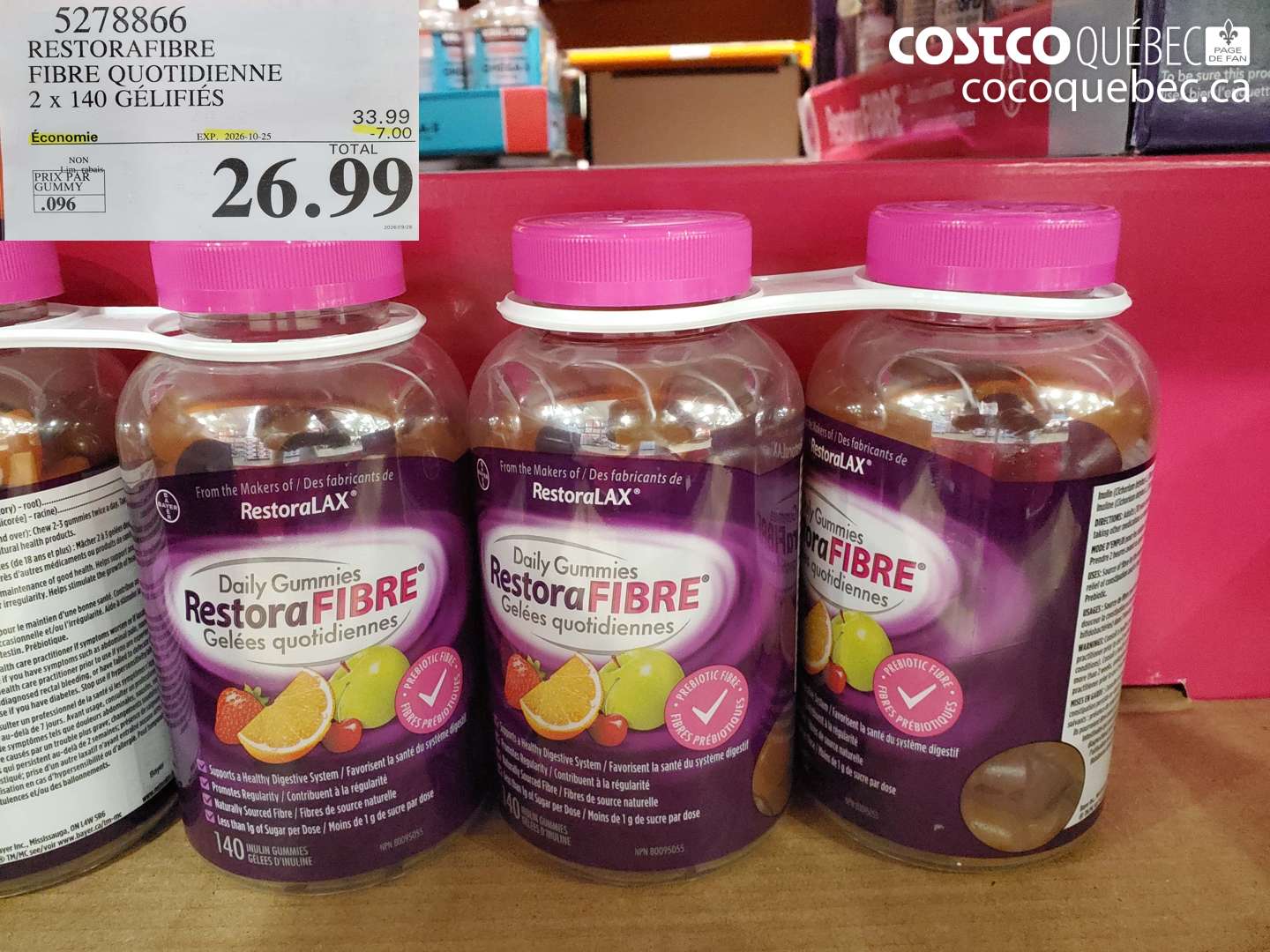 5278866 RESTORAFIBRE FIBRE QUOTIDIENNE 2 X 140 GÉLIFIÉS ($7.00 INSTANT SAVINGS EXPIRES ON 2026-10-25) $26.99