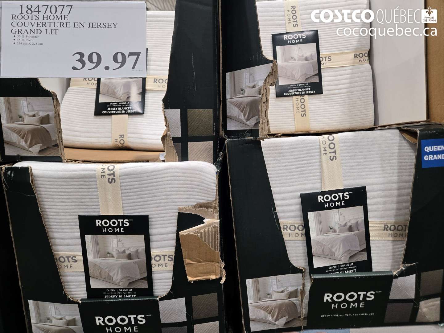 1847077 ROOTS HOME COUVERTURE EN JERSEY GRAND LIT $39.97