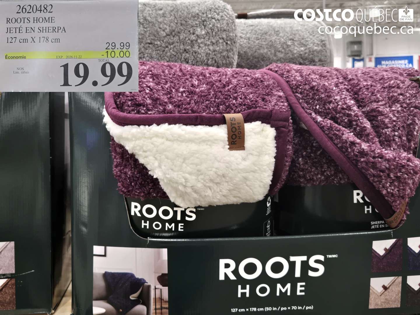 2620482 ROOTS HOME JETÉ EN SHERPA ($10.00 INSTANT SAVINGS EXPIRES ON 2026-11-22) $19.99