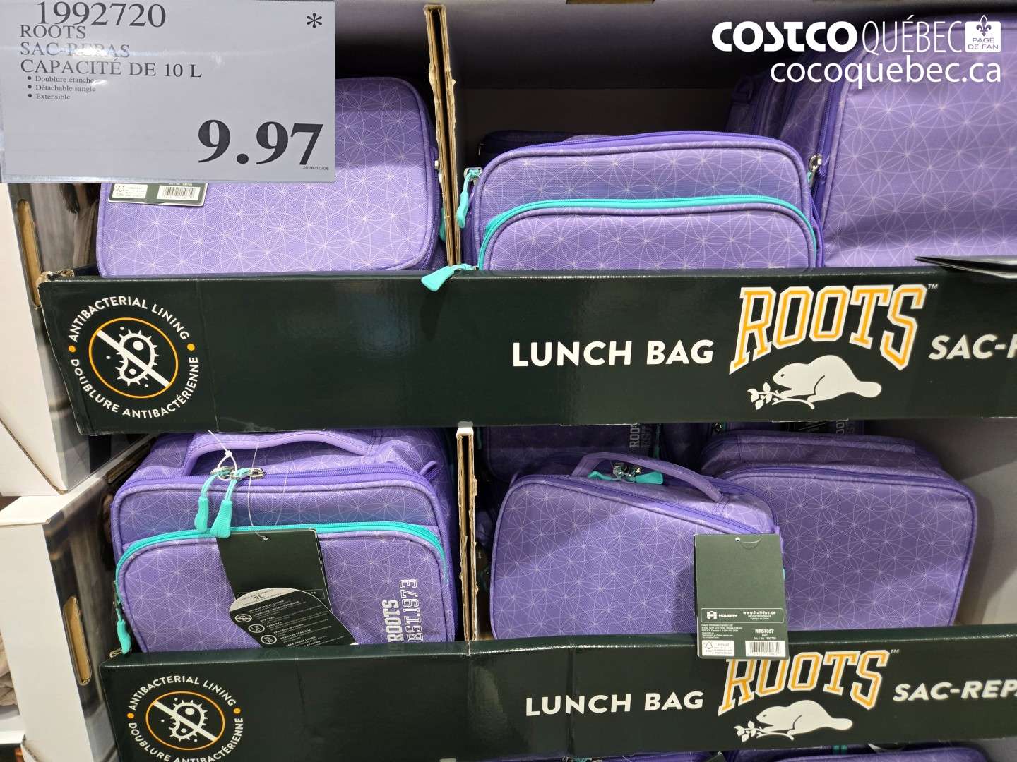 1992720 ROOTS SAC-REPAS CAPACITÉ DE 10 L $9.97