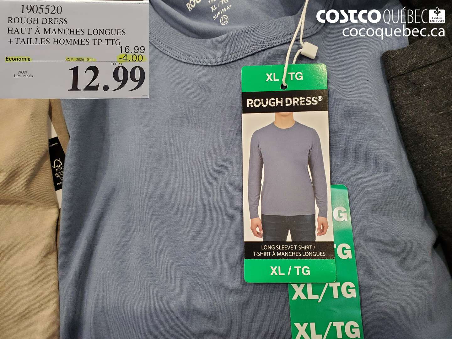 1905520 ROUGH DRESS HAUT À MANCHES LONGUES + TAILLES HOMMES TP-TTG ($4.00 INSTANT SAVINGS EXPIRES ON 2026-10-11) $12.99