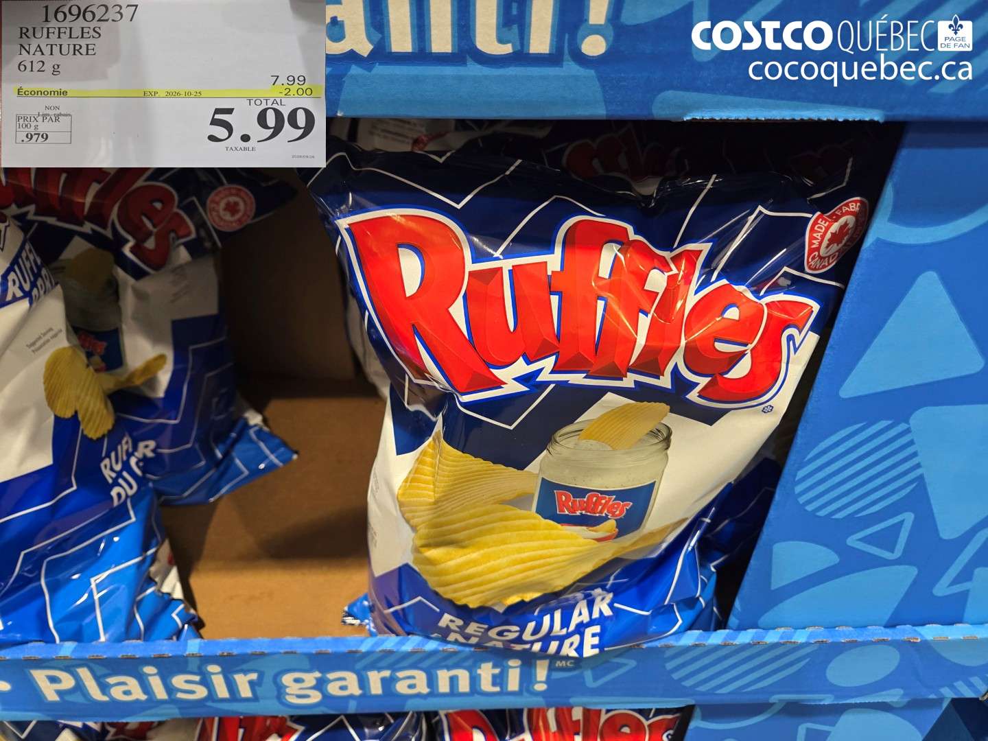 1696237 RUFFLES NATURE 612 G ($2.00 INSTANT SAVINGS EXPIRES ON 2026-10-25) $5.99