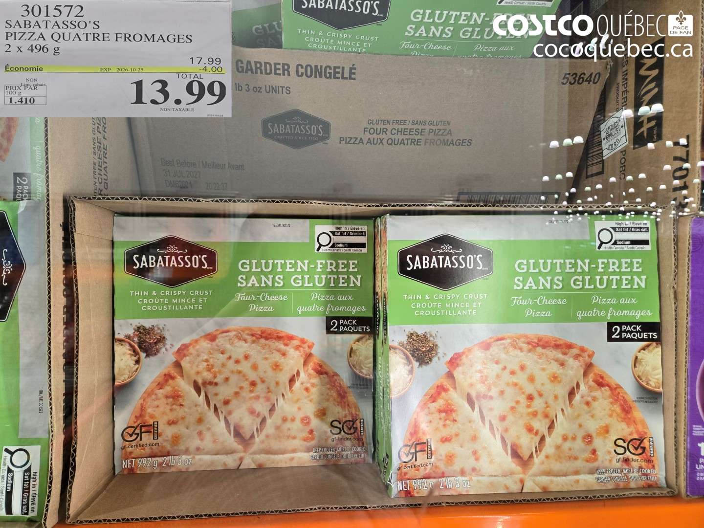 301572 SABATASSO'S PIZZA QUATRE FROMAGES ($4.00 INSTANT SAVINGS EXPIRES ON 2026-10-25) $13.99