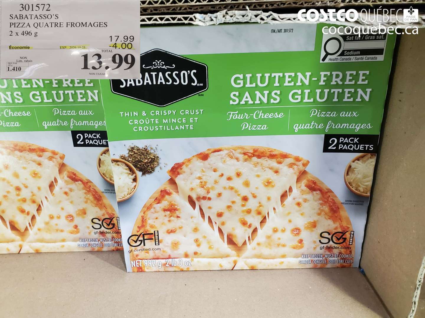 301572 SABATASSO'S PIZZA QUATRE FROMAGES ($4.00 INSTANT SAVINGS EXPIRES ON 2026-10-25) $13.99