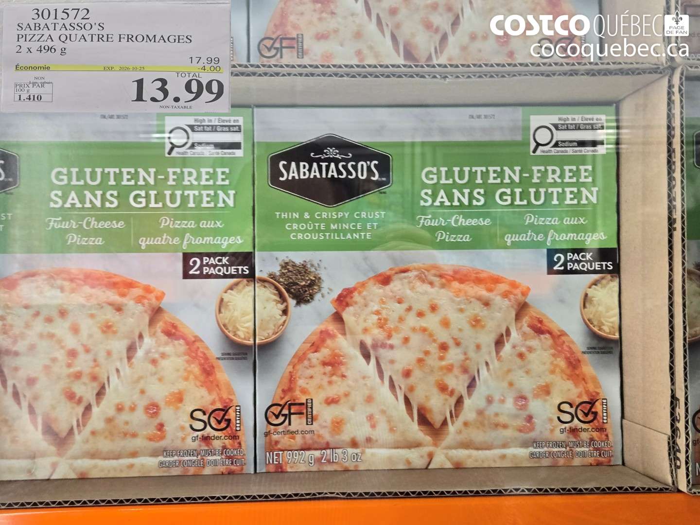 301572 SABATASSO'S PIZZA QUATRE FROMAGES ($4.00 INSTANT SAVINGS EXPIRES ON 2026-10-25) $13.99