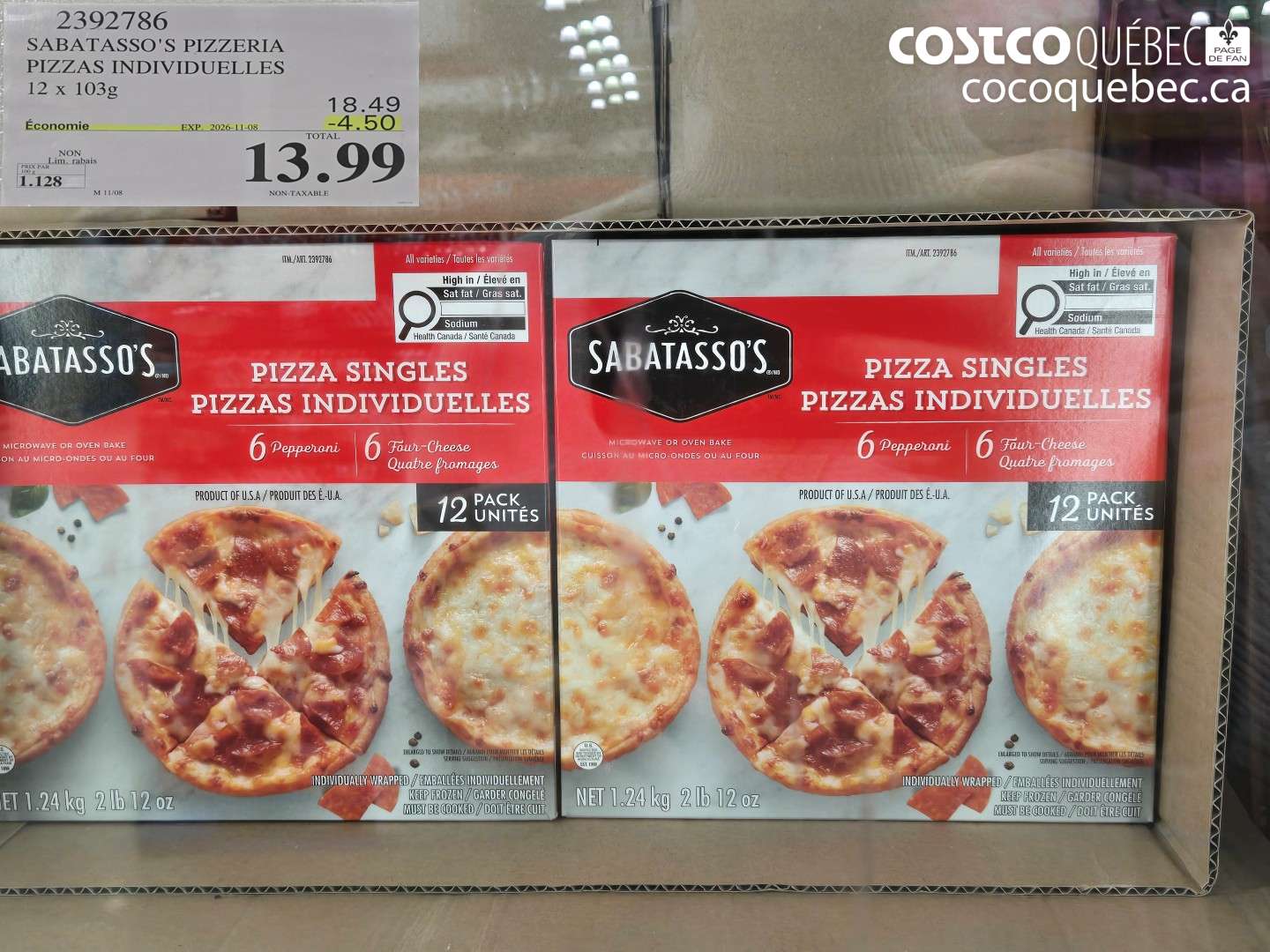 2392786 SABATASSO'S PIZZERIA PIZZAS INDIVIDUELLES 12 X 103G ($4.50 INSTANT SAVINGS EXPIRES ON 2026-11-08) $13.99