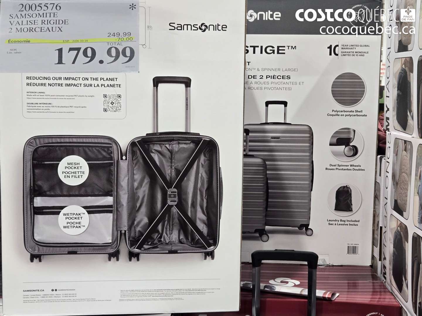 2005576 SAMSOMITE VALISE RIGIDE 2 MORCEAUX ($70.00 INSTANT SAVINGS EXPIRES ON 2026-10-18) $179.99