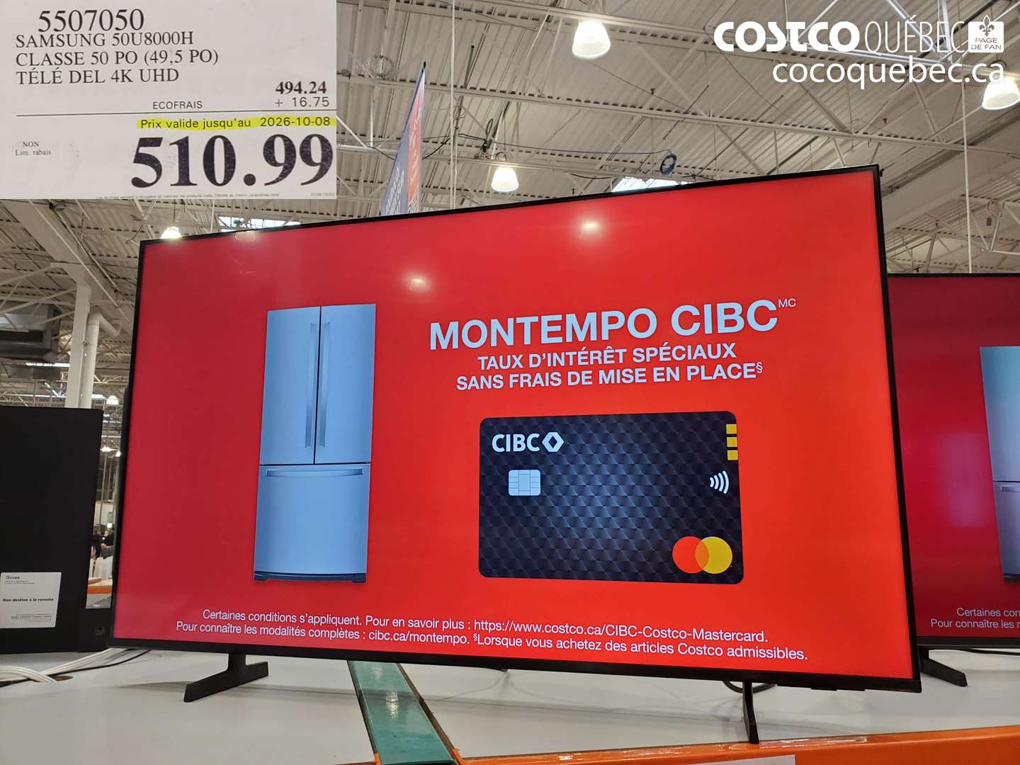 5507050 SAMSUNG 50U8000H CLASSE 50 PO (49.5 PO) TÉLÉ DEL 4K UHD (EXPIRES ON 2026-10-08) $510.99