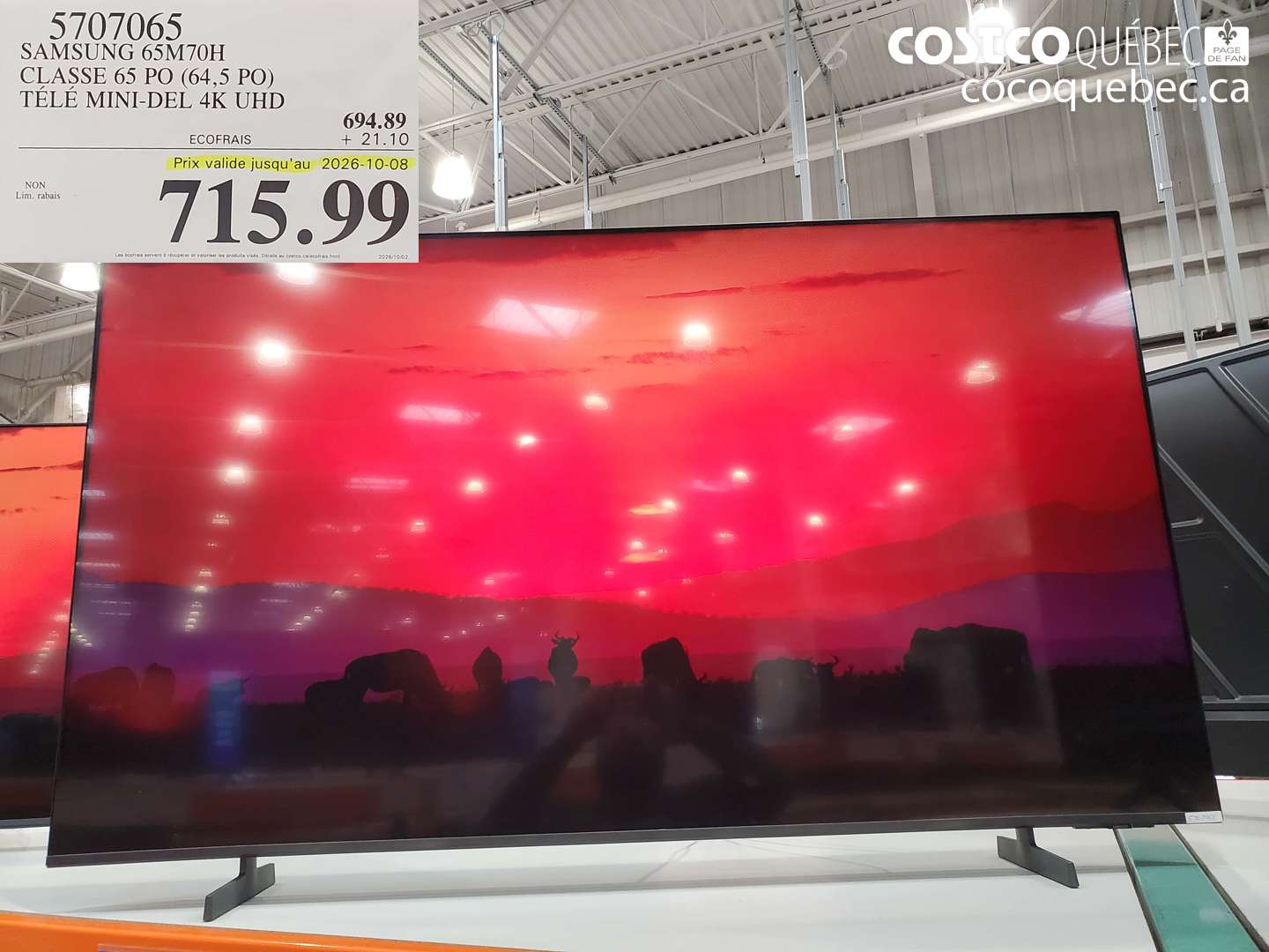 5707065 SAMSUNG 65M70H CLASSE 65 PO (64.5 PO) TÉLÉ MINI-DEL 4K UHD (EXPIRES ON 2026-10-08) $715.99