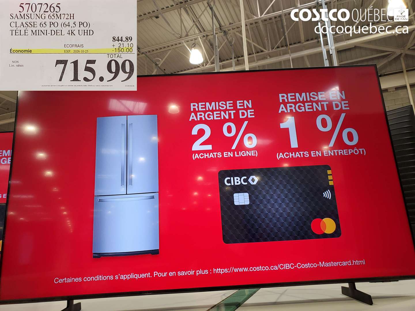 5707265 SAMSUNG 65M72H CLASSE 65 PO (64.5 PO) TÉLÉ MINI-DEL 4K UHD ($150.00 INSTANT SAVINGS EXPIRES ON 2026-10-25) $715.99
