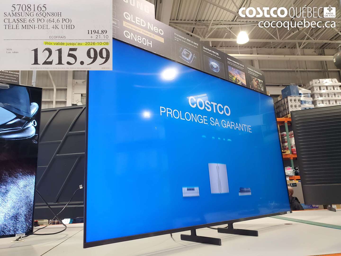 5708165 SAMSUNG 65QN80H CLASSE 65 PO (64.6 PO) TÉLÉ MINI-DEL 4K UHD (EXPIRES ON 2026-10-08) $1215.99