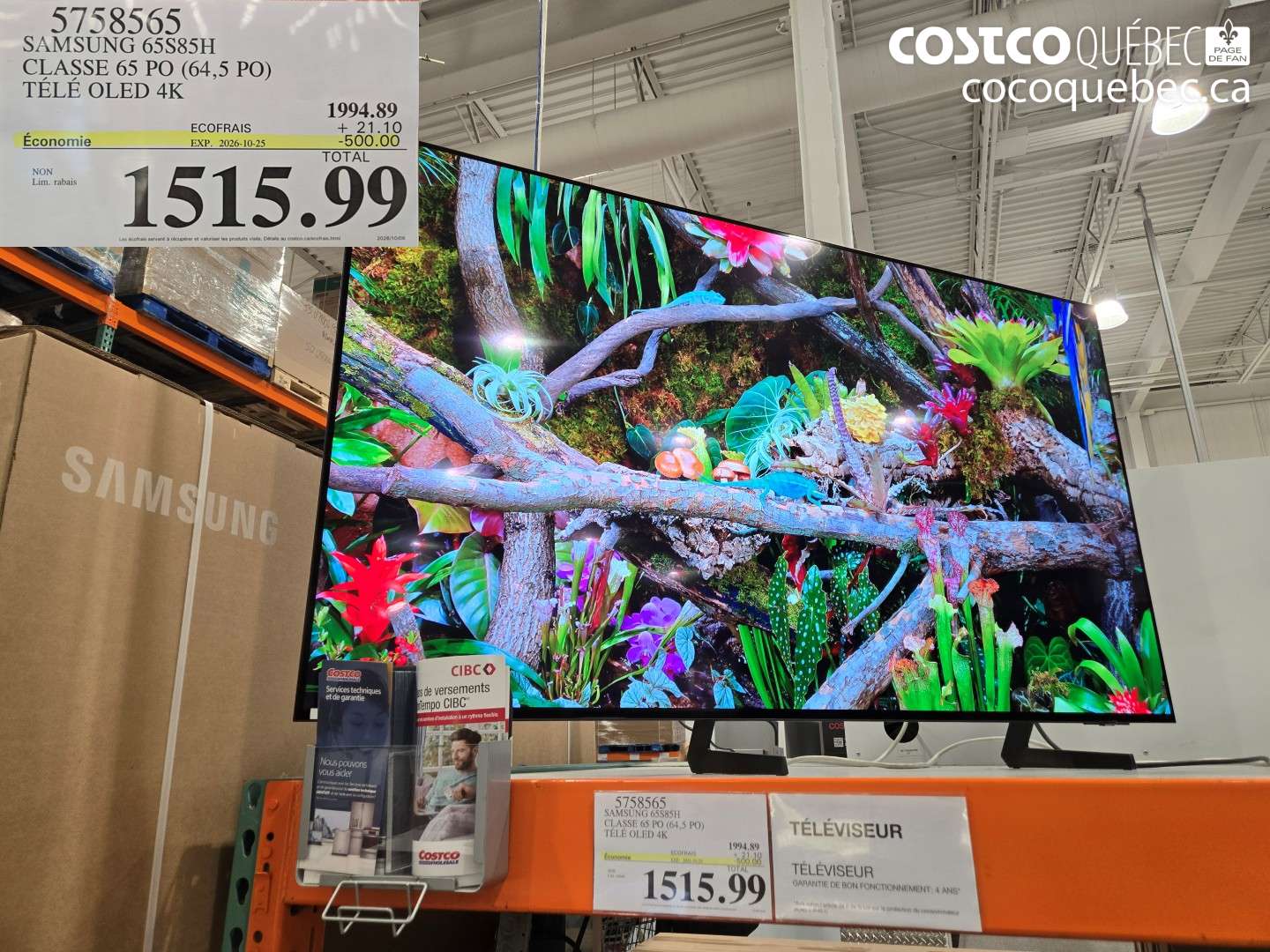 5758565 SAMSUNG 65S85H CLASSE 65 PO (64.5 PO) TÉLÉ OLED 4K ($500.00 INSTANT SAVINGS EXPIRES ON 2026-10-25) $1515.99