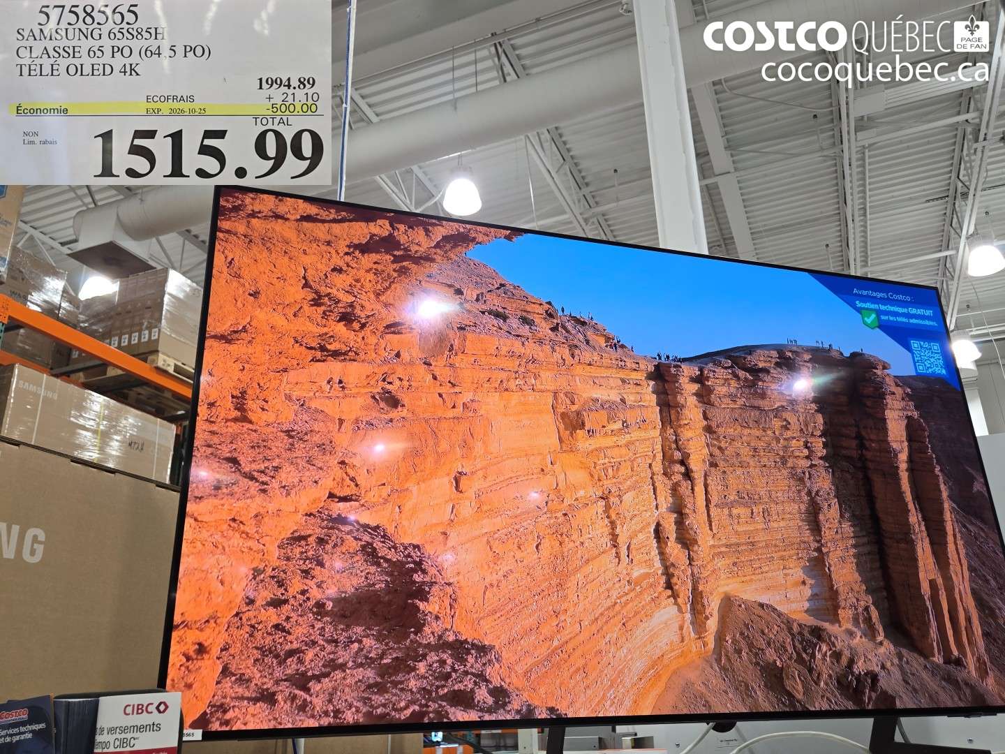 5758565 SAMSUNG 65S85H CLASSE 65 PO (64.5 PO) TÉLÉ OLED 4K ($500.00 INSTANT SAVINGS EXPIRES ON 2026-10-25) $1515.99