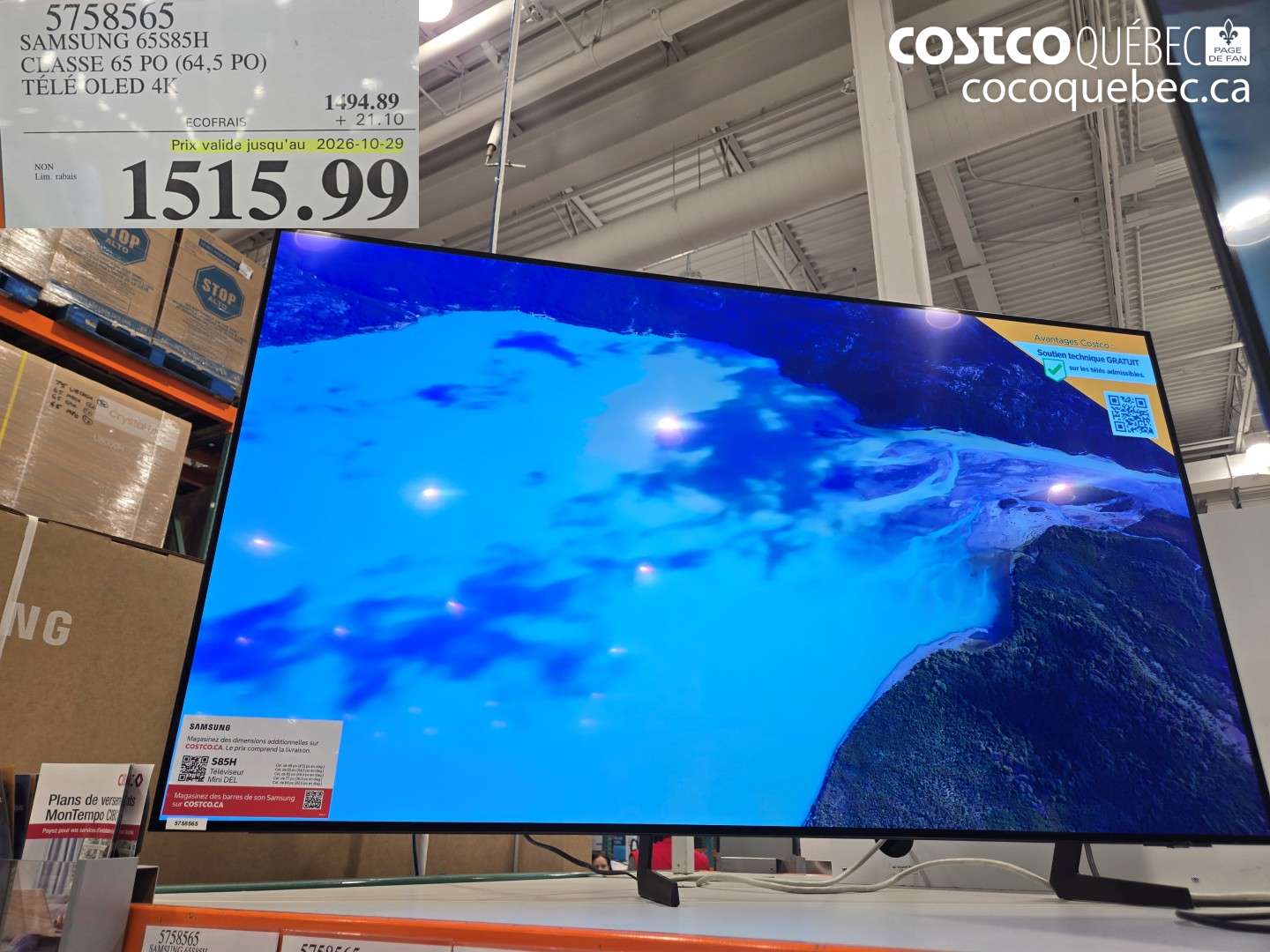 5758565 SAMSUNG 65S85H CLASSE 65 PO (64.5 PO) TÉLÉ OLED 4K (EXPIRES ON 2026-10-29) $1515.99