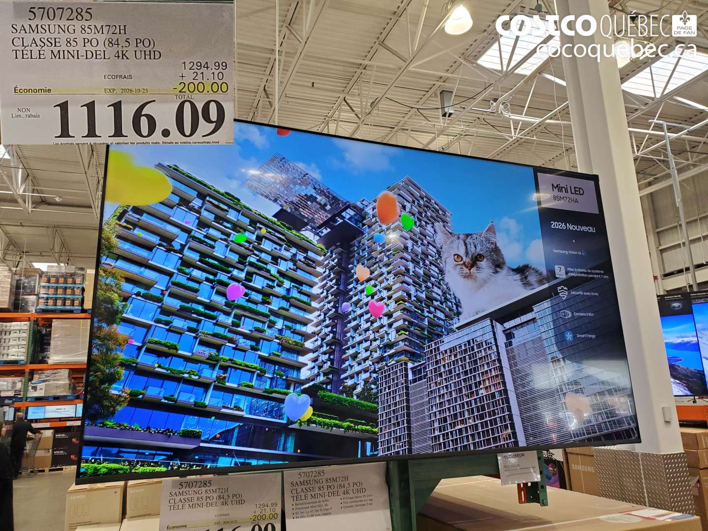 5707285 SAMSUNG 85M72H CLASSE 85 PO (84.5 PO) TELE MINI-DEL 4K UHD ($200.00 INSTANT SAVINGS EXPIRES ON 2026-10-25) $1116.09