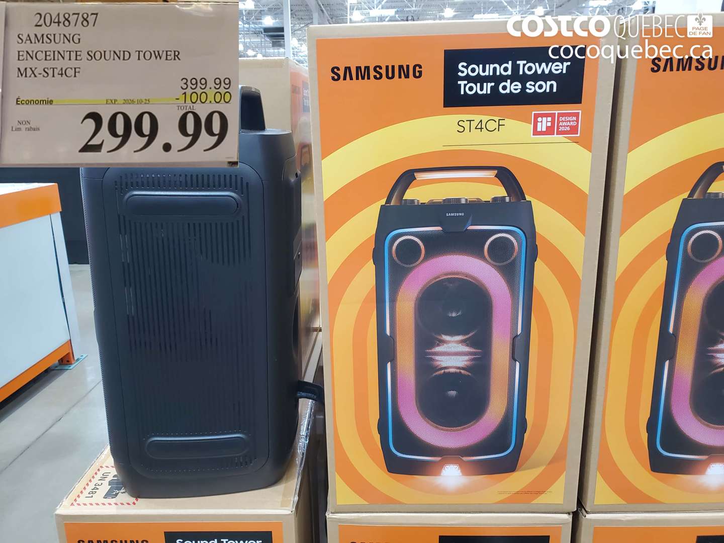2048787 SAMSUNG ENCEINTE SOUND TOWER MX-ST4CF ($100.00 INSTANT SAVINGS EXPIRES ON 2026-10-25) $299.99