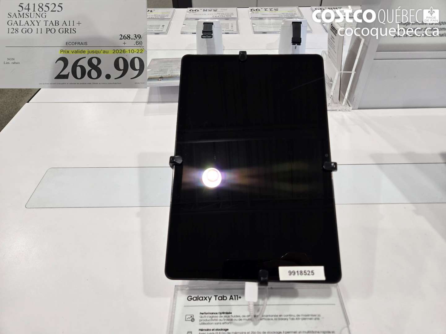5418525 SAMSUNG GALAXY TAB A11+ 128 GO 11 PO GRIS $268.99