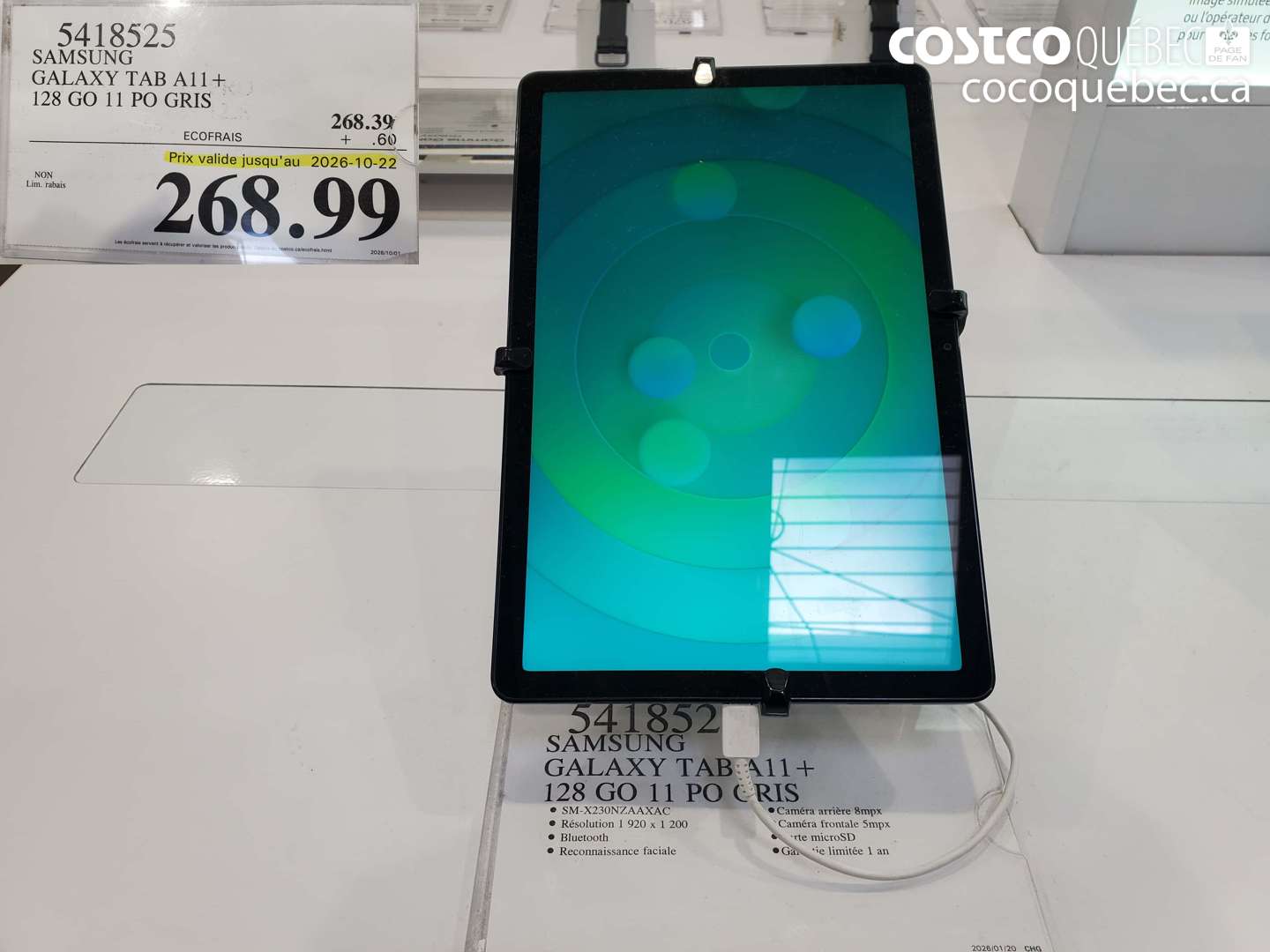 5418525 SAMSUNG GALAXY TAB A11+ 128 GO 11 PO GRIS (EXPIRES ON 2026-10-22) $268.99