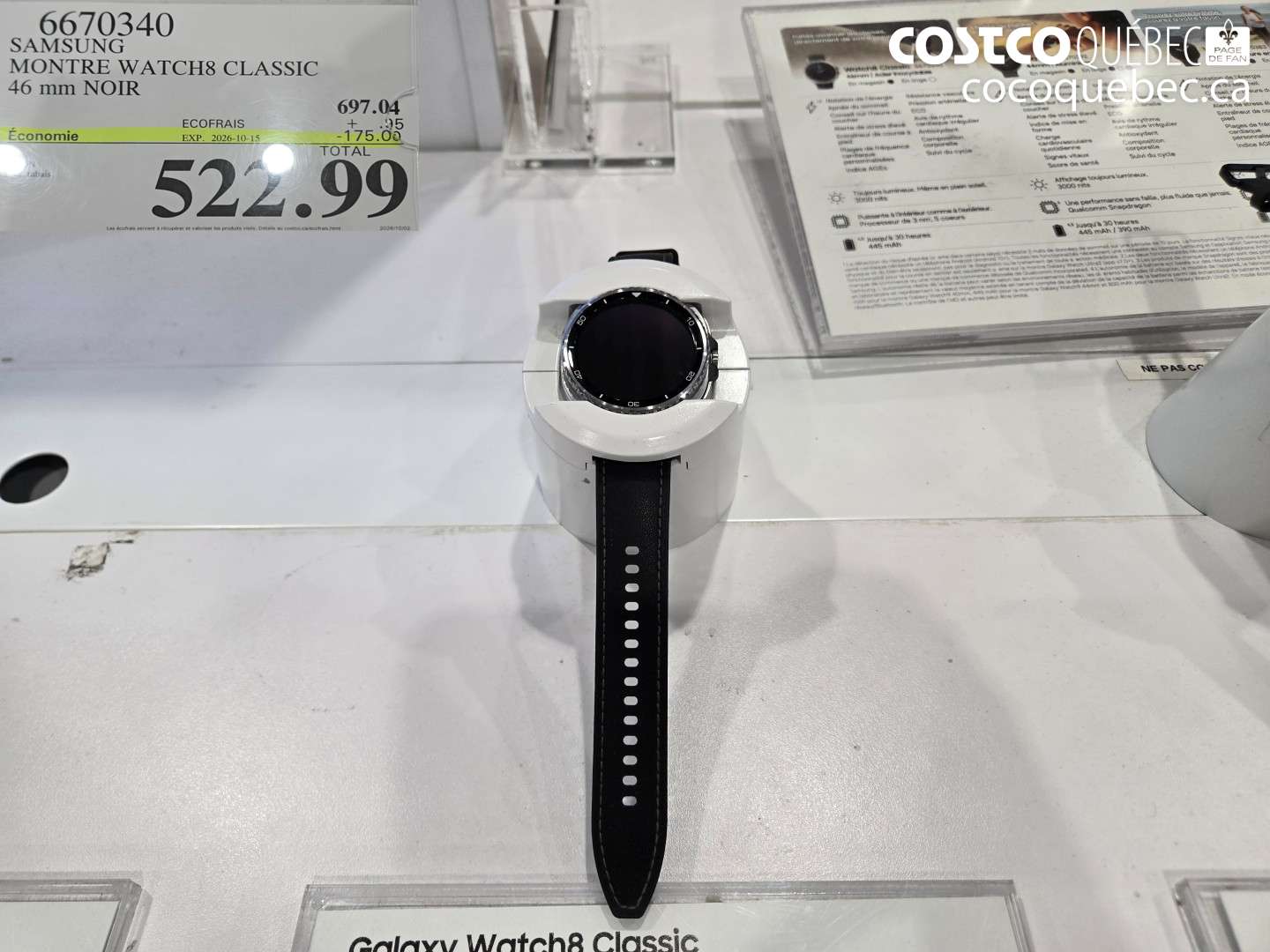 6670340 SAMSUNG MONTRE WATCH8 CLASSIC 46 MM NOIR ($175.00 INSTANT SAVINGS EXPIRES ON 2026-10-15) $522.99