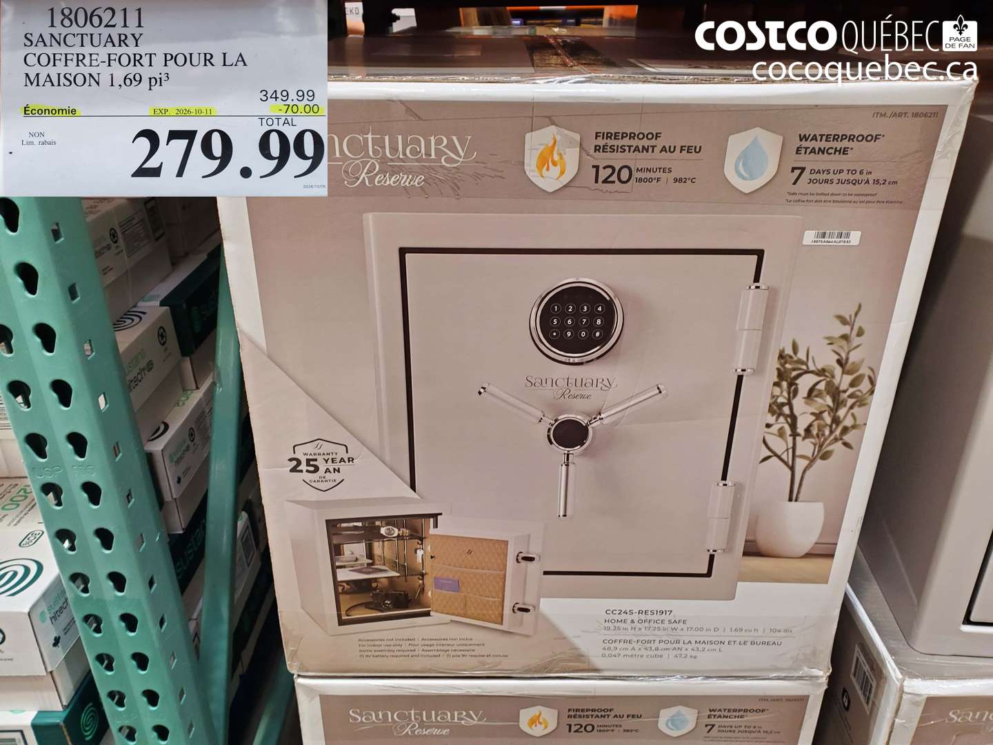 1806211 SANCTUARY COFFRE-FORT POUR LA MAISON 1.69 PI3 ($70.00 INSTANT SAVINGS EXPIRES ON 2026-10-11) $279.99