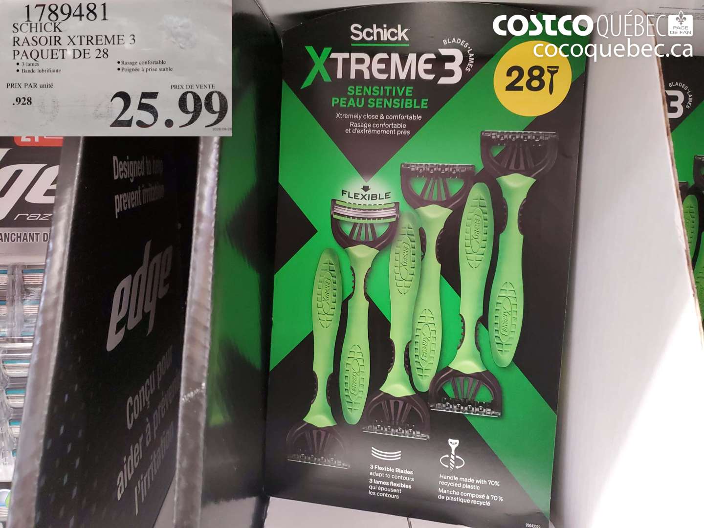 1789481 SCHICK RASOIR XTREME 3 PAQUET DE 28 $25.99